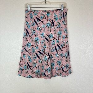 Cacharel Silk Knee Length Pink Floral Bird Cherry Blossom Print Skirt Size 8